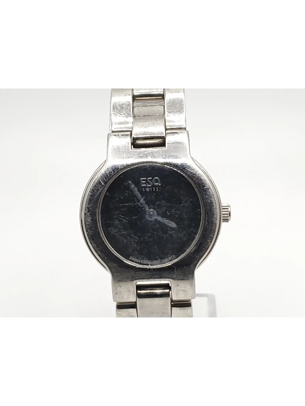 ESQ Quartz Womens Watch New Battery Silver Tone Black Dial 24mm